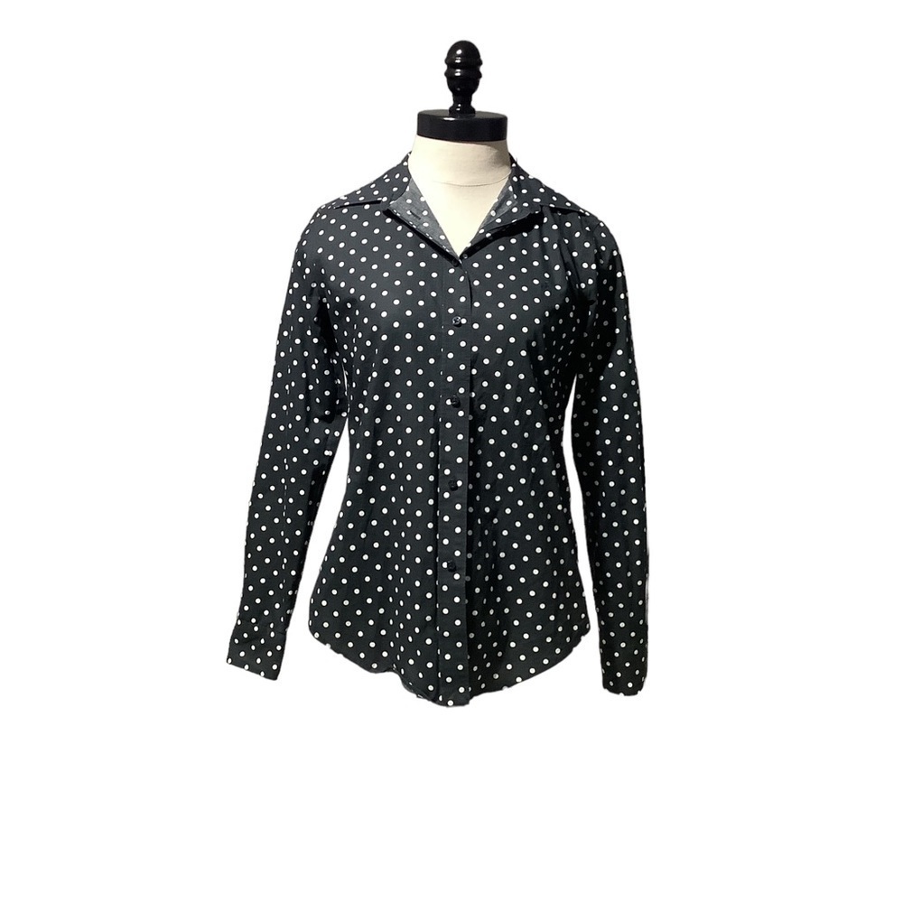 LAUREN by RALPH LAUREN Deep Gray & White Polka Dot Button Down Shirt - Size‎ XS